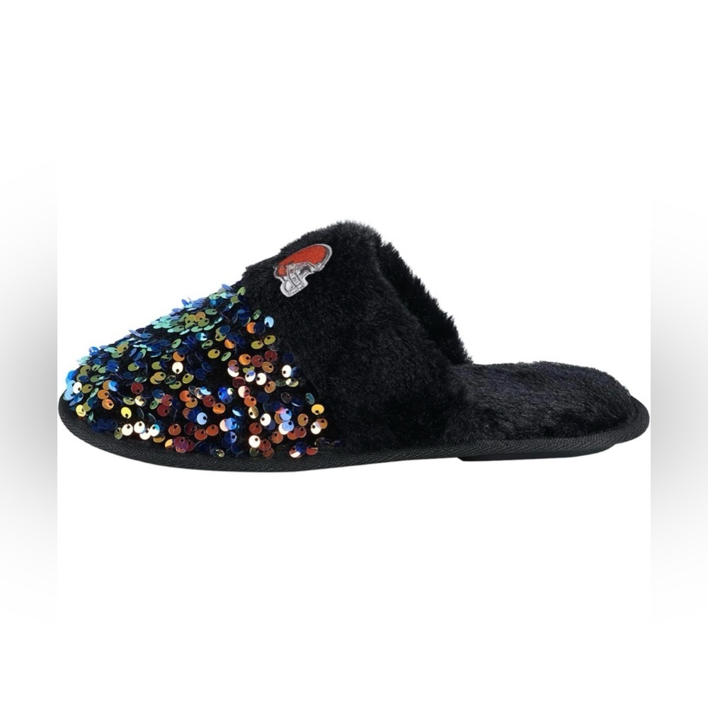 FOCO Women's Cleveland Browns NFL Team Logo Ladies Sequin Fashion Slippers - Picture 4 of 7